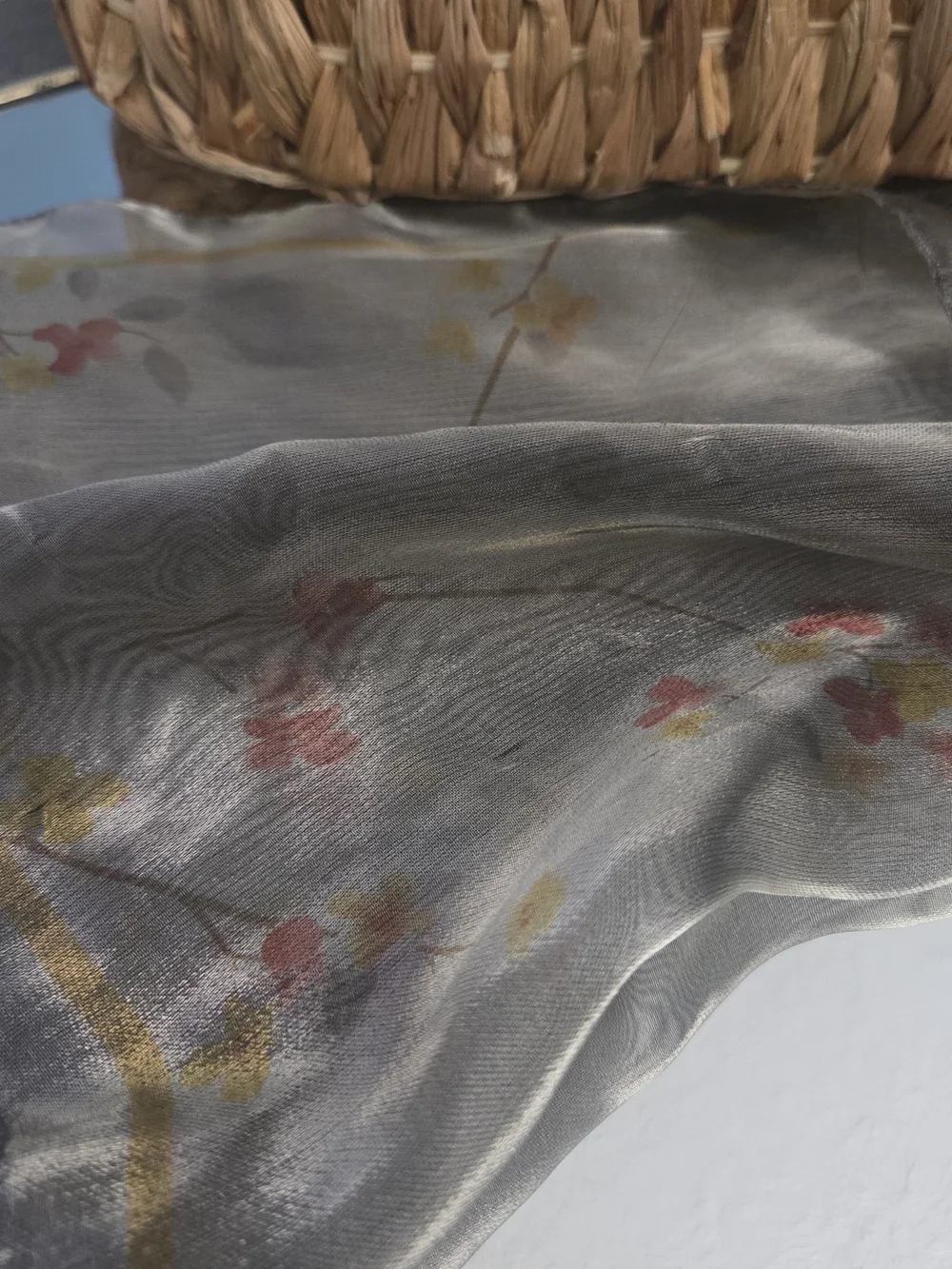 Vintage Italian Sheer Floral Square Scarf | Soft Gray | Made in Italy